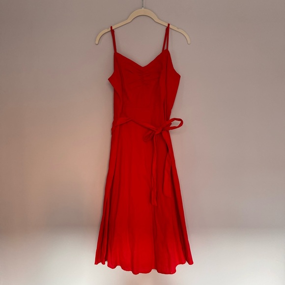 Red linen midi dress - Picture 1 of 5
